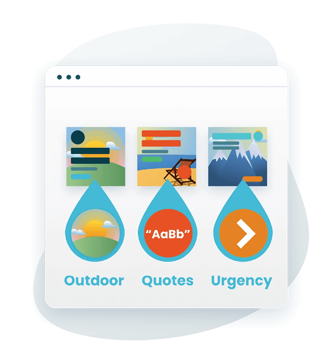 Illustration of AI analyzing ad visuals to highlight features like outdoor scenes, quotes, and urgency, representing Ventas AI insights for new ads.