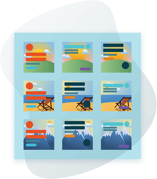 Illustration of multiple AI-generated ad variations representing the Generative AI and concepting phase of the Ventas AI process.