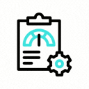 icon of clipboard with reporting on it and a gear showing optimizations