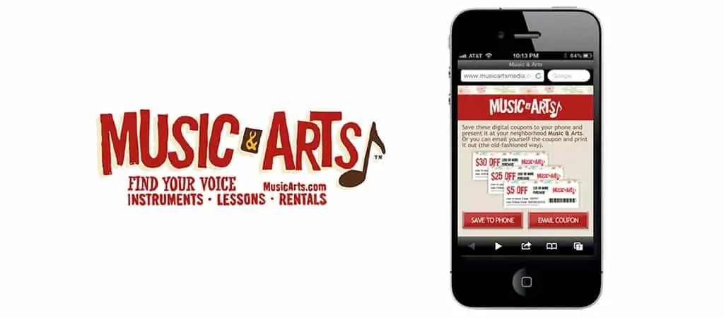 Digital coupons for users nearby the Music & Arts store locations during the holiday