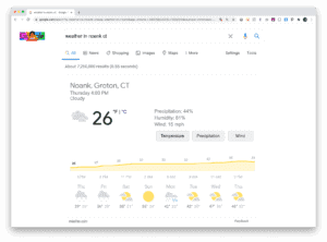 view of Google search showing the results of the weather in Noank, CT