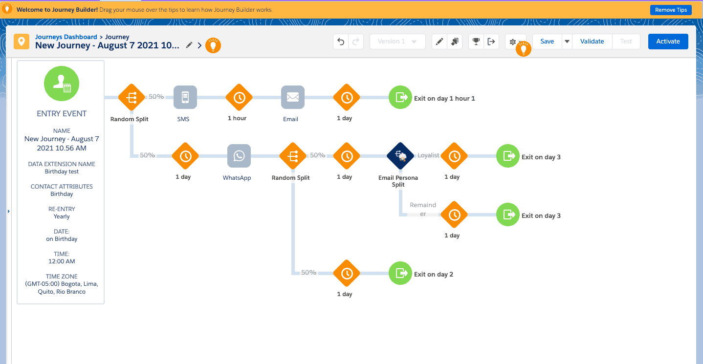 Salesforce Journey Builder tool events dashboard
