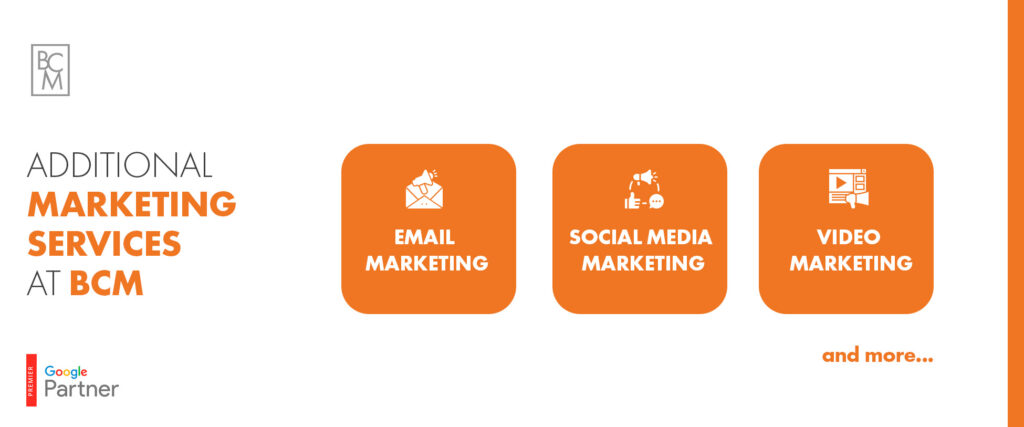 Beeby Clark + Meyler also provides email marketing, social media marketing, and video marketing services.