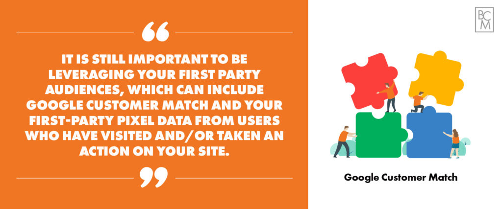 Leverage first party audiences, including Google Customer Match and data from users that have come to your site.